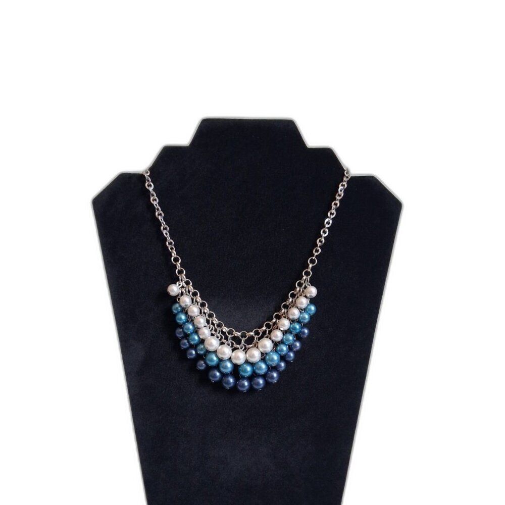 Paparazzi Run For The Heels Blue and Silver Toned Beaded Statement Necklace